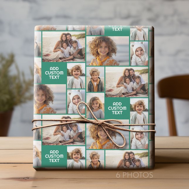 Papel De Presente 6 colagem de fotos - cor sólida - texto grosso bra (Custom Photo Collage Wrapping Paper - All Occasion)