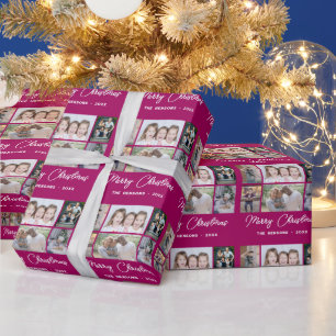 Papel De Presente 6 Colagem de Fotos Feliz Natal Família Roxo