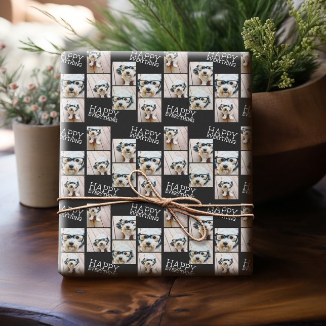 Papel De Presente 6 Fotografias felizes Tudo Mínimo Preto Branco (Personalized Photo Wrapping Paper)