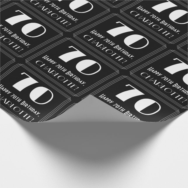 Papel De Presente 70 Aniversário - Art Deco Inspirou "70", Nome (Ponta)