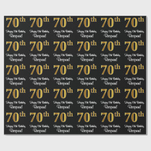 Papel De Presente 70 Aniversário: Aspecto Dourado elegante de Faux 