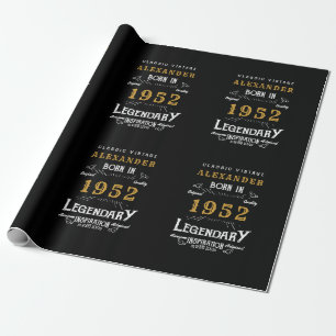 Papel De Presente 70 Birthday 1952 Black Dourado Add Name Legendary