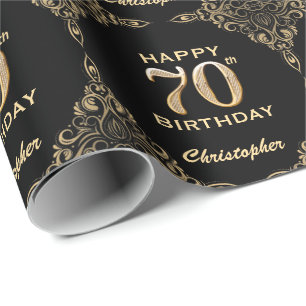 Papel De Presente 70 Birthday Black and Dourado Glitter Frame