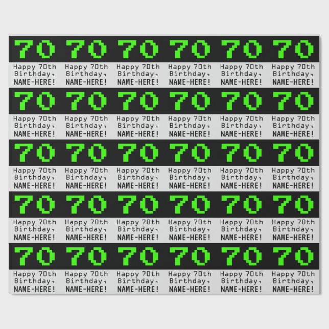 Papel De Presente 70 Birthday - Estilo Nerdy / Geeky "70" e Nome (Aberto)