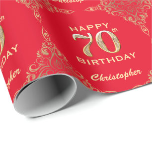 Papel De Presente 70 Birthday Red and Dourado Glitter Frame