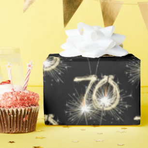 Papel De Presente 70 Birthday Sparklers de Preto