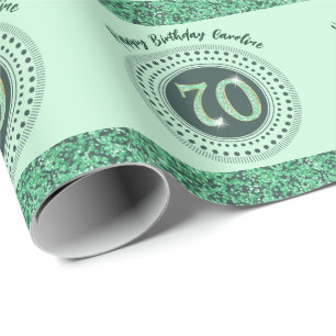 Papel De Presente 70 de Aniversário Elegante - Brilhante Verde com S