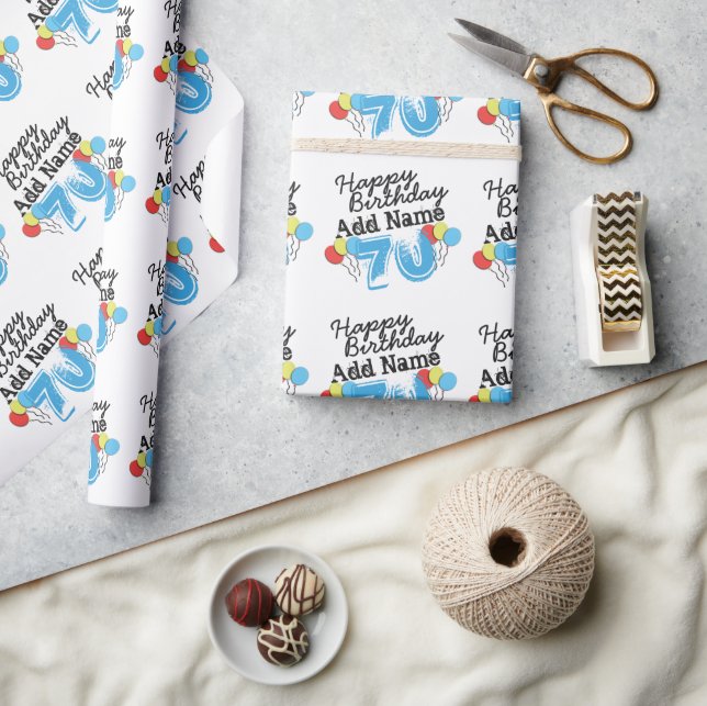 Papel De Presente 70 Personalizado Aniversário Adicionar Nome Azul (Artesanato)