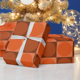 Papel De Presente 70s Checks and Circles Flame Orange