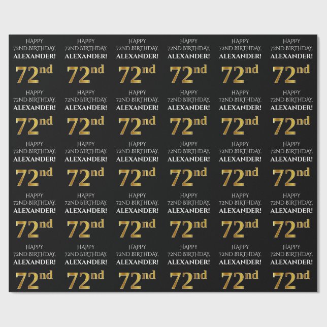 Papel De Presente 72.º aniversário: Olhar elegante, preto, falso Dou (Aberto)