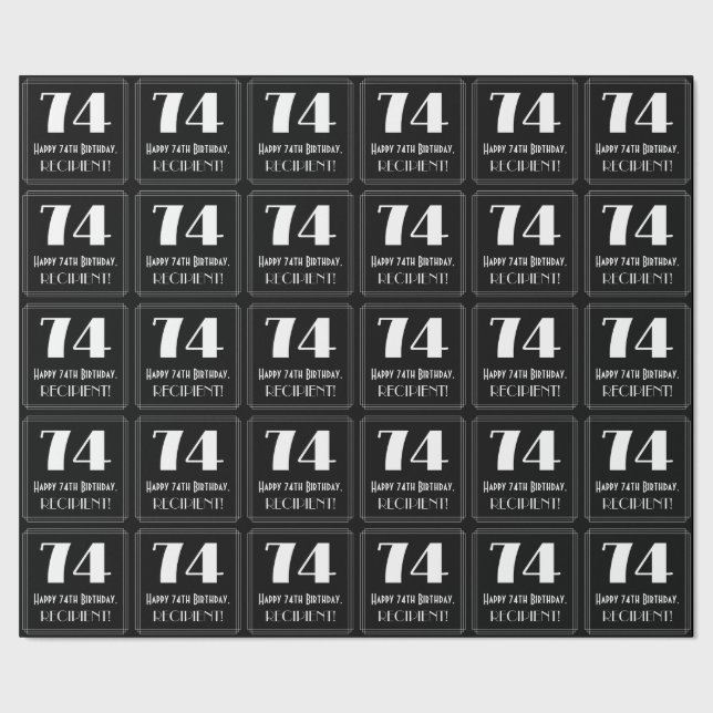 Papel De Presente 74.º aniversário - Art Deco Inspirou "74", Nome (Barra)