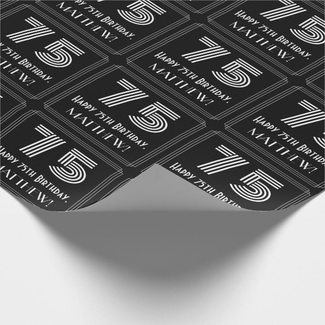 Papel De Presente 75.º aniversário: Art Deco Inspirou "75" com nome (Ponta)