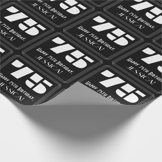 Papel De Presente 75.º aniversário: Art Deco Inspirou "75" & Nome (Ponta)