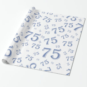 Papel De Presente 75.º Padrão de número de aniversário 75 Azul e