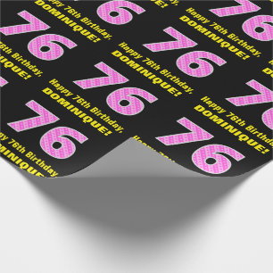 Papel De Presente 76.o aniversário: Listras e Corações Rosa "76" 