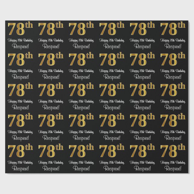 Papel De Presente 78.º aniversário: Elegante Luxurioso Faux Dourado  (Aberto)