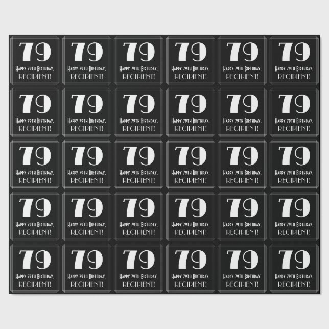Papel De Presente 79.º aniversário - Art Deco Inspirou "79", Nome (Barra)