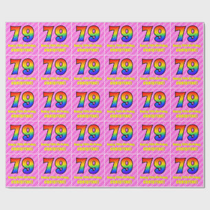 Papel De Presente 79.o aniversário: Stripes e Corações Rosa, Arco