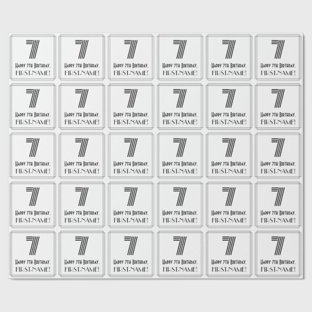 Papel De Presente 7 Aniversário: Art Deco Estilo Inspirado "7" + Nom (Aberto)