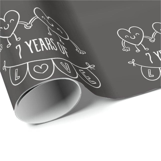 Papel De Presente 7 Anniversário Gift Chalk Hearts (Ponta do rolo)