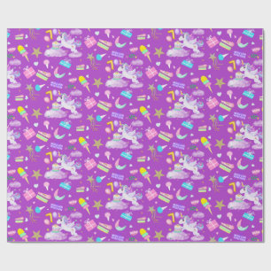 Papel De Presente 7 Birthday Unicorn Pattern Roxo