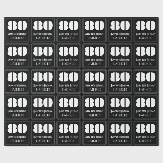 Papel De Presente 80 Aniversário: Arte Deco Inspirou "80" & Nome (Barra)