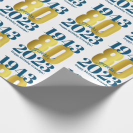 Papel De Presente 80 Birthday Azul Dourado