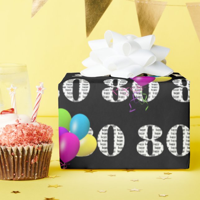Papel De Presente 80 Feliz Balões De Aniversário A Preto (Festa de aniversário)