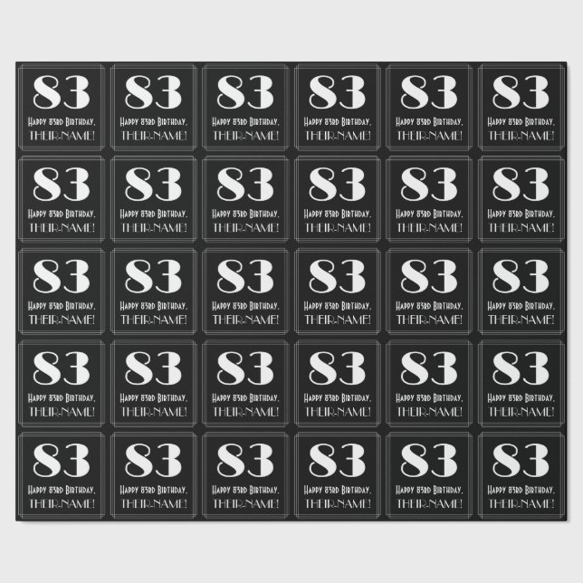Papel De Presente 83.º aniversário - Art Deco Inspirou "83", Nome (Barra)