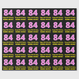 Papel De Presente 84.o aniversário: Stripes e corações cor-de-rosa "