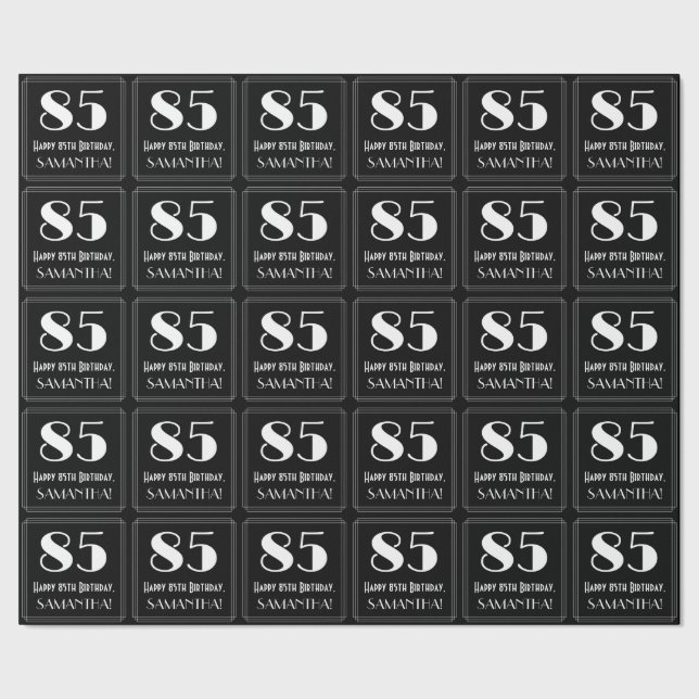 Papel De Presente 85.º aniversário - Art Deco Inspirou "85", Nome (Barra)