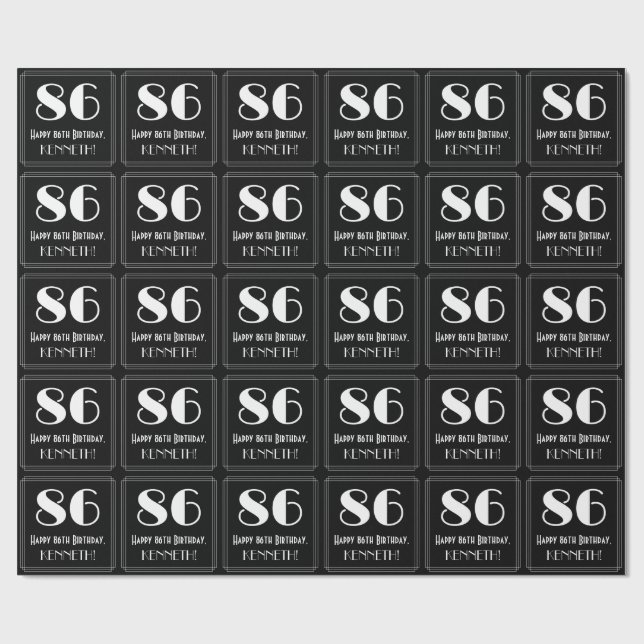 Papel De Presente 86.º aniversário - Art Deco Inspirou "86", Nome (Aberto)