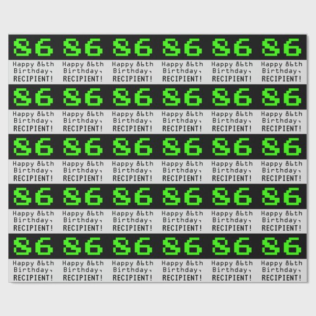 Papel De Presente 86.º aniversário - Estilo Nerdy / Geeky "86" e Nom (Aberto)