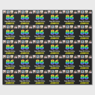 Papel De Presente 86.º aniversário: Rainbow "86"; Fotos e nome perso