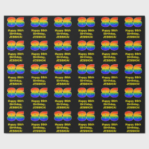 Papel De Presente 86.o aniversário: Divertido, Colorido Arco-Íris 