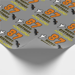 Papel De Presente 87º Aniversário: Tema Assustador de Halloween, Nom