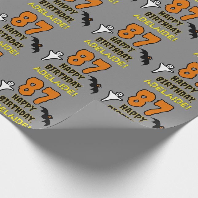 Papel De Presente 87º Aniversário: Tema Assustador de Halloween, Nom (Ponta)