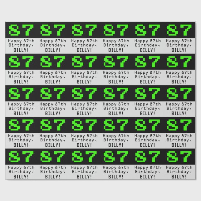 Papel De Presente 87.º aniversário - Estilo Nerdy / Geeky "87" e Nom (Aberto)