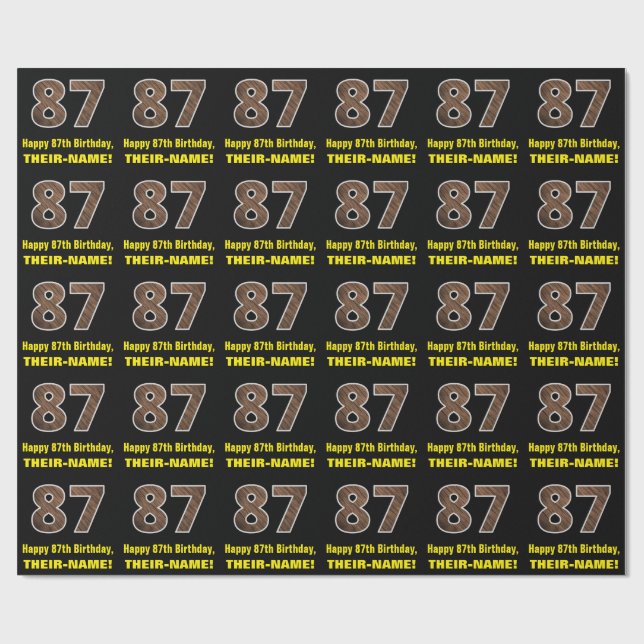 Papel De Presente 87.º Aniversário: Nome e Faux Padrão de Grãos de M (Aberto)