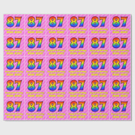 Papel De Presente 87.º aniversário: Stripes e corações cor-de-rosa, 