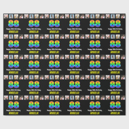 Papel De Presente 88.º aniversário: Rainbow "88"; Fotos e nome perso