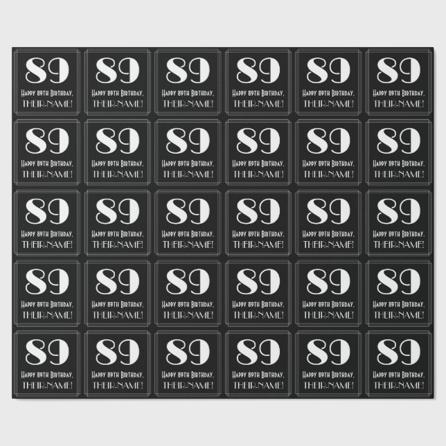 Papel De Presente 89.º aniversário - Art Deco Inspirou "89", Nome (Barra)