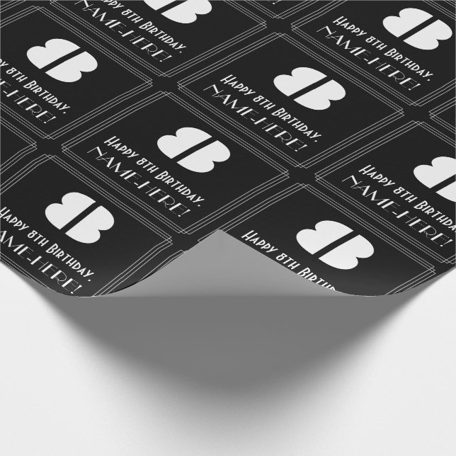 Papel De Presente 8.º aniversário: Art Deco Inspira "8" & Nome (Ponta)