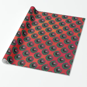 Papel De Presente 8 Ball Natal Wheath Vermelho