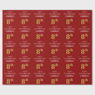 Papel De Presente 8.o aniversário: Elegante, Vermelho, Faux Dourado