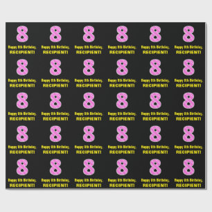 Papel De Presente 8.o aniversário: Listras e Corações Rosa "8" +