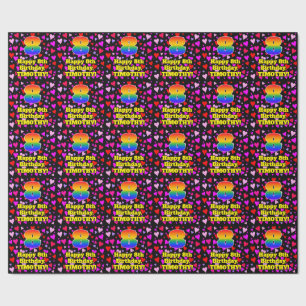 Papel De Presente 8.o Aniversário: Padrão de coração adorável, 