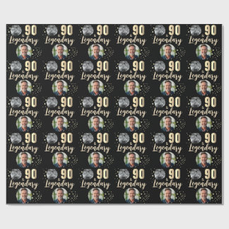 Papel De Presente 90 & Legendary 2 Photos 90th Birthday Gold