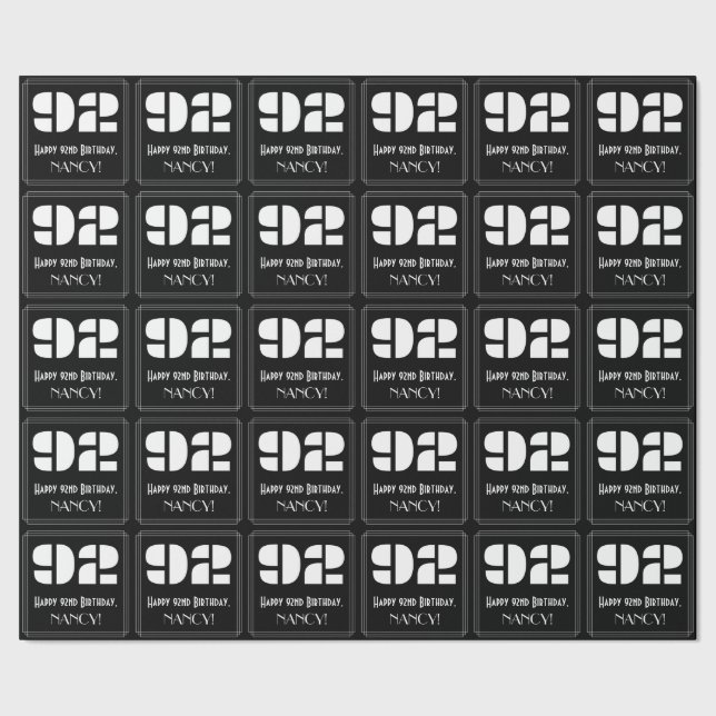 Papel De Presente 92º Aniversário: Art Deco Inspirou o Olho "92" & N (Barra)