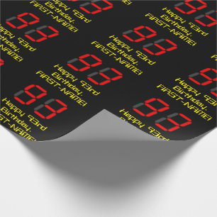 Papel De Presente 93º Aniversário: Estilo de Relógio Digital Verm